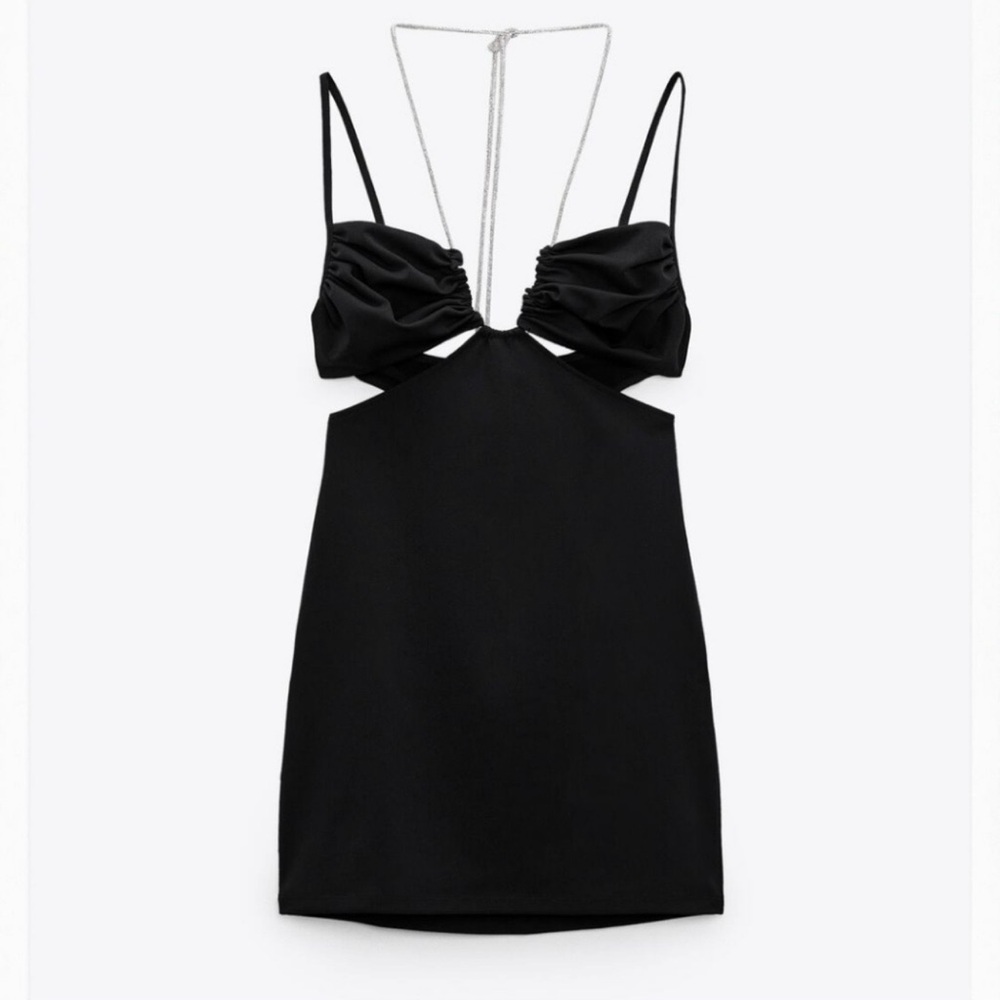 Zara Black Mini Dress with Silver Chain Detail